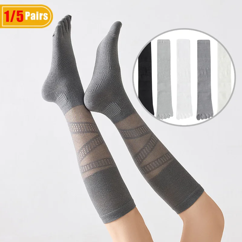 Badminton Net - 1/5 Paar Damen-Kompressions-Fünf-Finger-Socken, lang, für Sport,